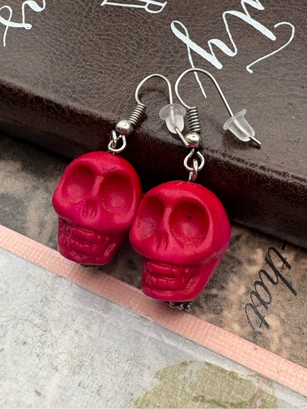 Hot Pink Skull Dangle Earrings Goth Punk Statement